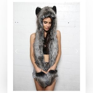 New! SpiritHoods Faux Fur Grey Wolf, Festival/Rave